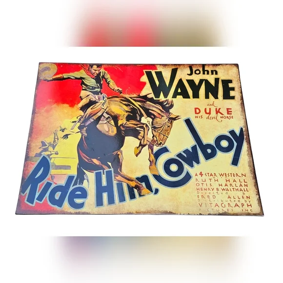 John Wayne & Duke Metal Western Movie Poster Distressed Vintage Look 12x16 - Picture 1 of 7